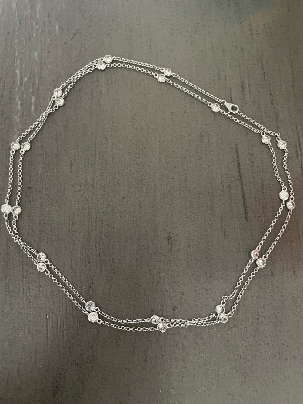 Long Strand CZ Station Necklace - Silver